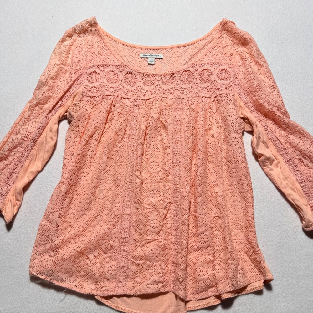 American Eagle Outfitters Medium Peach Lace Top Long Sleeve Shirt